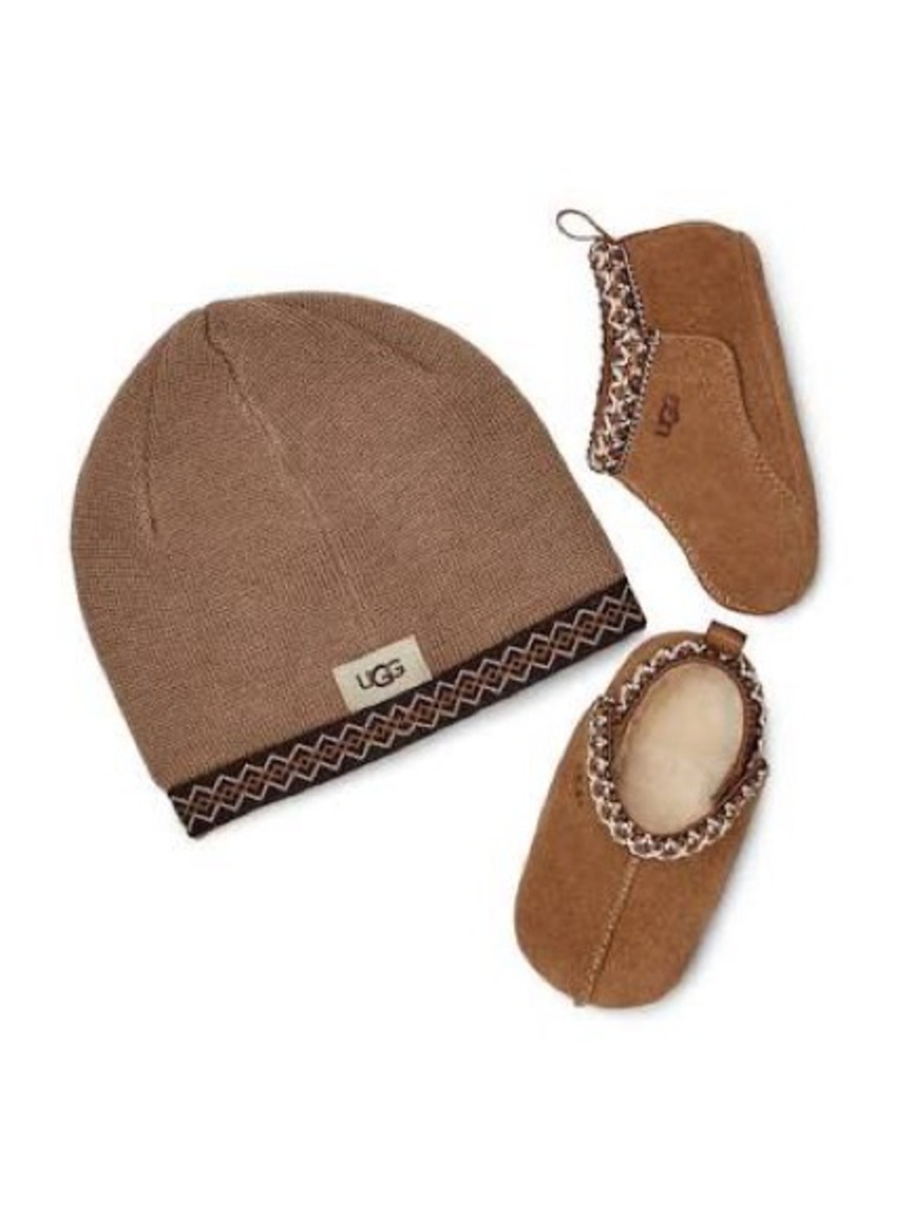 UGG Infant Chestnut Beanie Crib Booties Set Tasman Suede Shearling 6-12 months